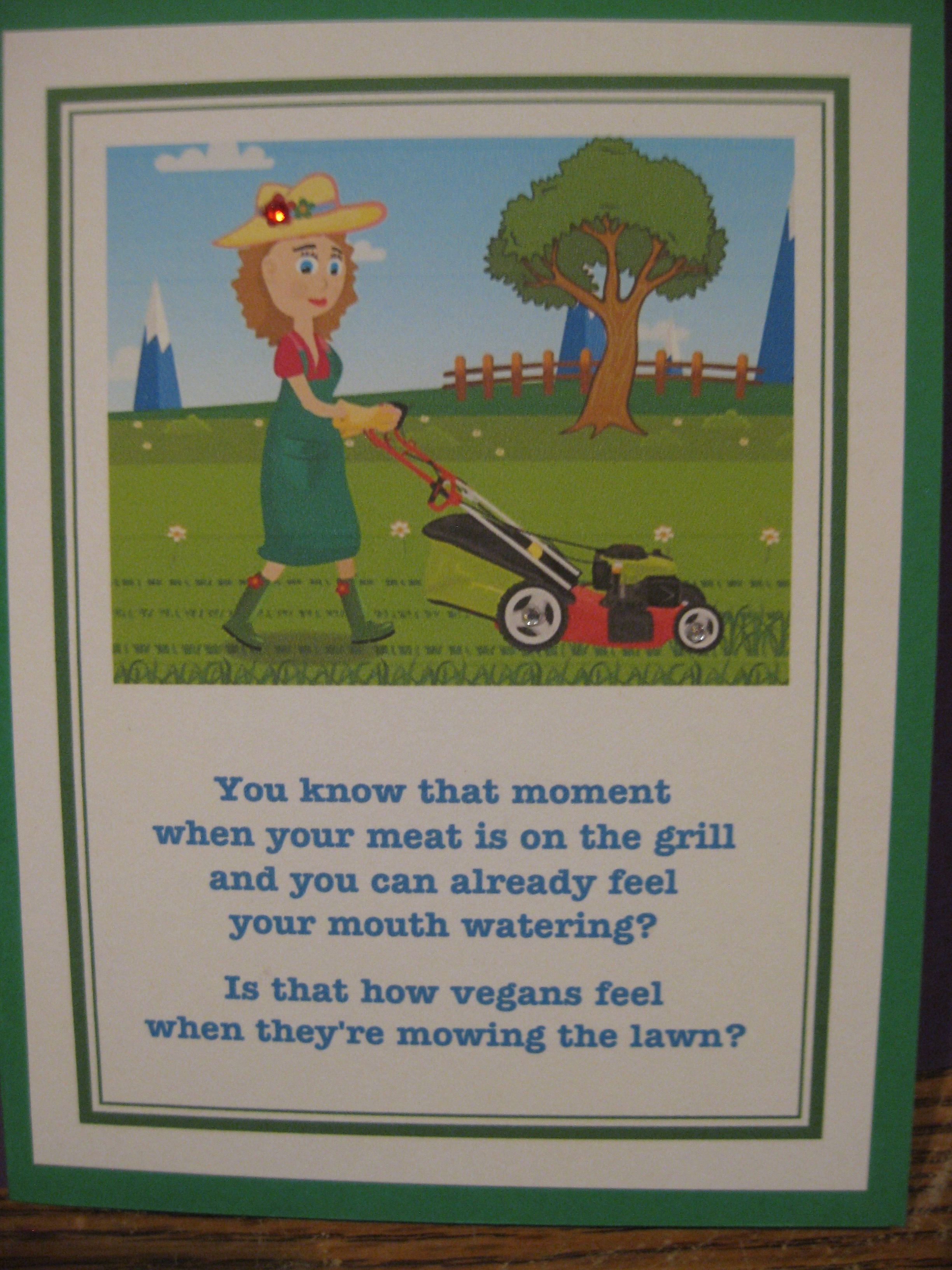 Vegans mowing lawn